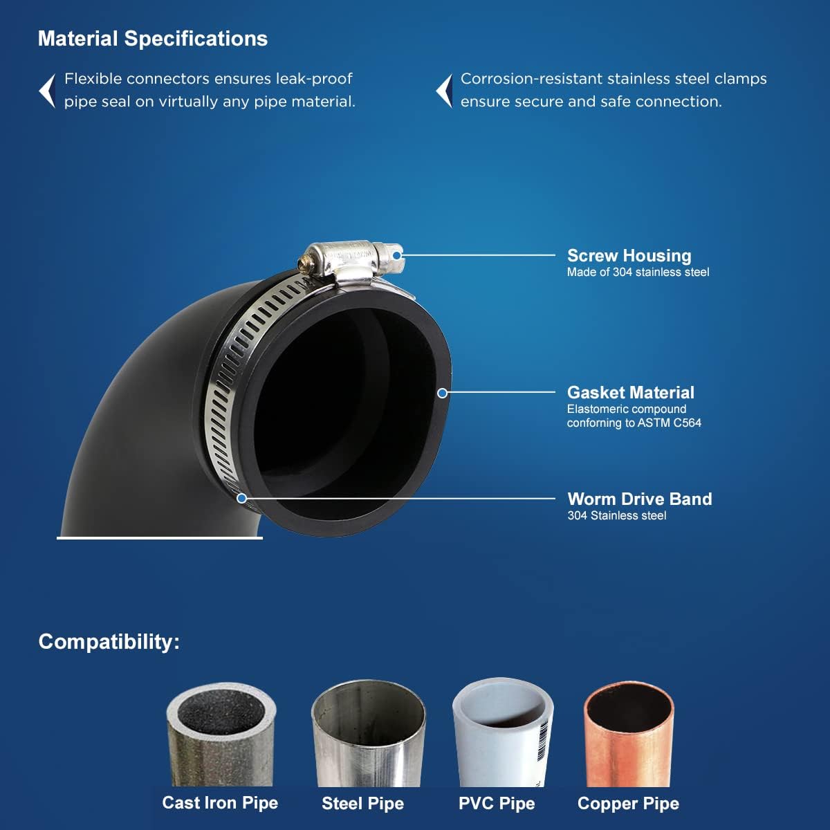Supply Giant 6I77 Flexible Elbow Coupling with Stainless Steel Clamps, 4.5" Inner Diameter for 4" Nominal Pipe, Black