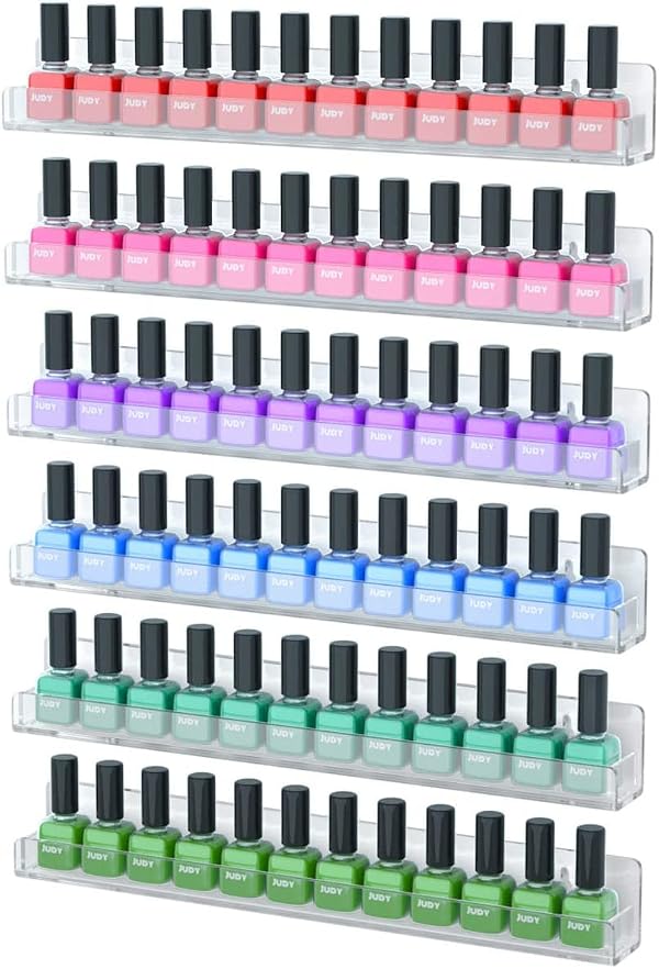 6 Pieces Acrylic Nail Polish Organizer Rack Wall Mounted, Essential Oil Display Stand, Nail Polish Shelf Floating Wall Mount Hold up to 96 Bottles by Vivaplex - Used condition - CA$25.18