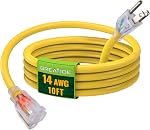 6 Ft 14/3 Cord d'extension extérieur éclairé - 14 Étendue SJTW Câble d'extension noir lourd avec 3 Plug à la terre, Idéal pour pelouse, jardin, appareils