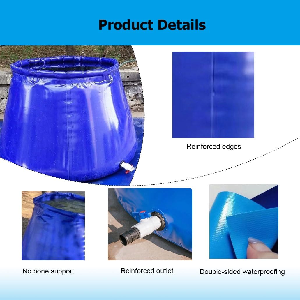 Vejiga De Agua Plegable - Tanque De Almacenamiento Portátil De Gran Capacidad Para Riego, Jardín Y Emergencias - Contenedor Flexible Para Agua Potable(Blue,1.5x1x0.85m/1000L/264.2gal)