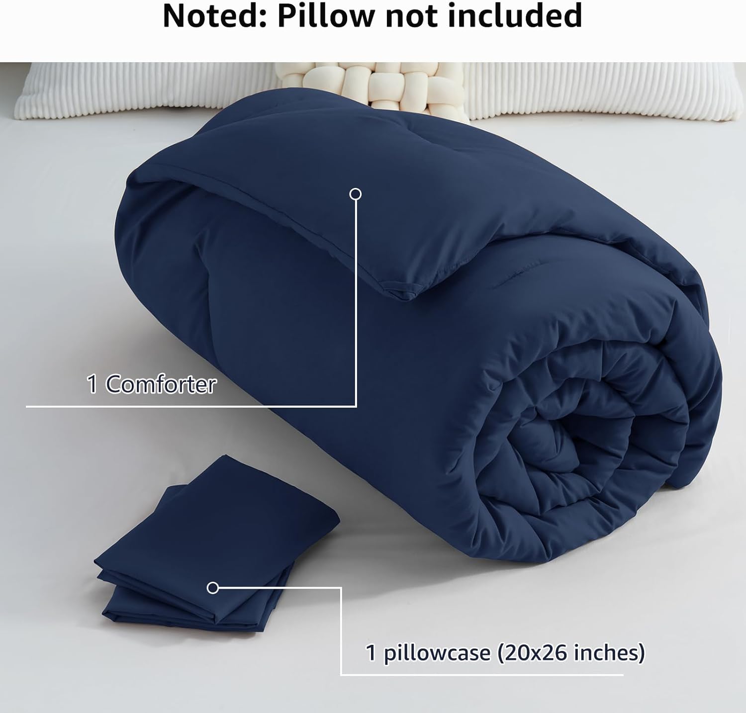 CozyLux Navy Blue Comforter Set Twin/Twin XL Size, 2 Pieces Twin Extra Long Solid Breathable Quilted Bedding Sets, Soft Luxury Bed Set with Down Alternative Comforter and 1 Pillowcase for All Season - Image 7