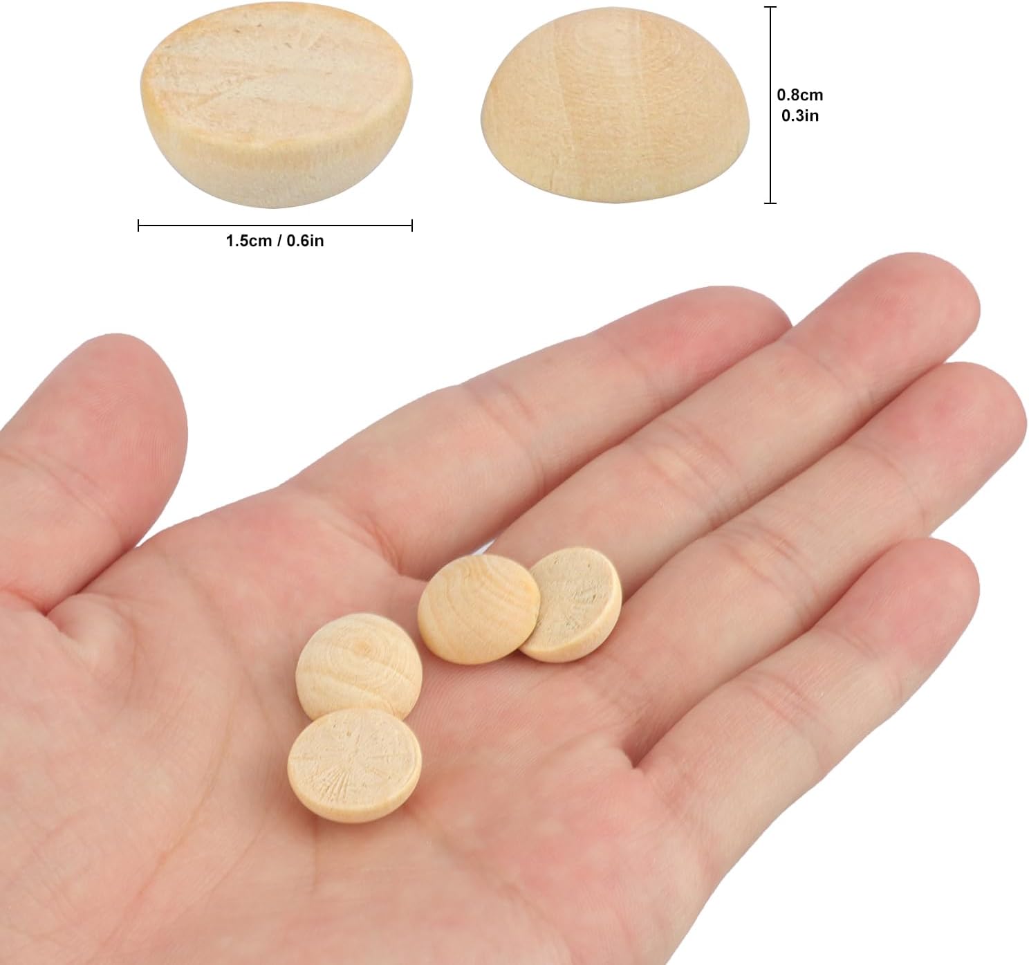 1000 Pack 0.6 Inch Half Wooden Balls, Unfinished Round Wood Half Spheres, 15 mm Half Round Wood Beads for Crafts and DIY Decorative Projects