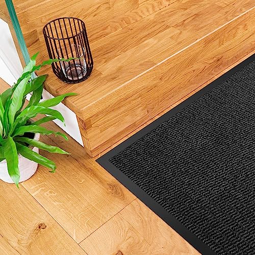 comflor Hochwertige Fußmatte Grau-Schwarz 90x120 groß für Innen & Außen - Schmutzfangmatte rutschfest, waschbar & wetterfest - Fussmatte für Eingangsbereich & Aussenbereich - Läufer Flur dünn
