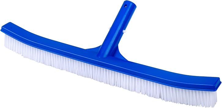 18inch; Pool Standard Wall Brush Curved ABS Molded, Blue Brush Body and Handle - White Bristles