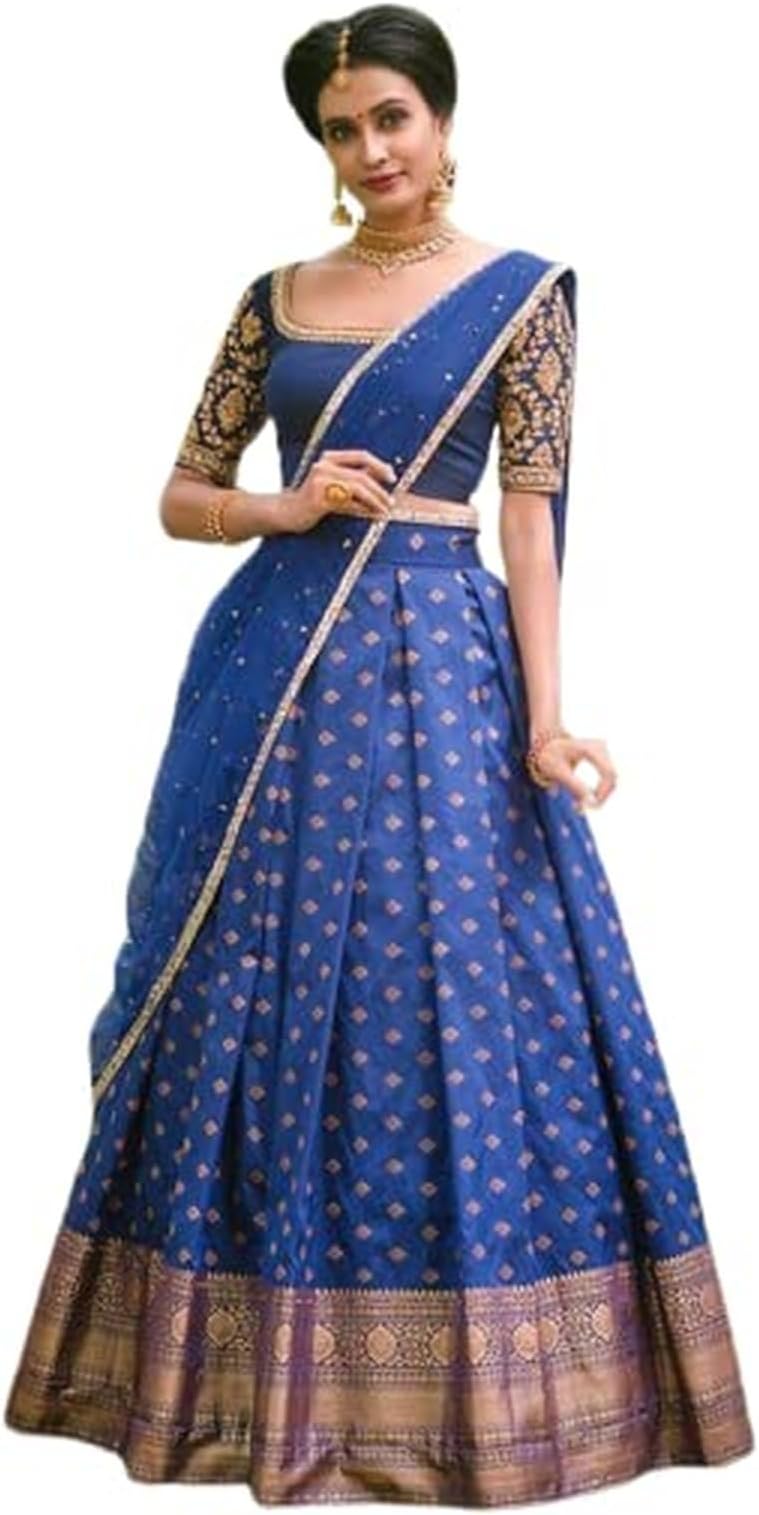 Necwa Un-stitched Traditional Kanjivaram Patu Silk Lehenga Choli Set with Elegant Design for Weddings, Festive Celebrations, and Cultural Events