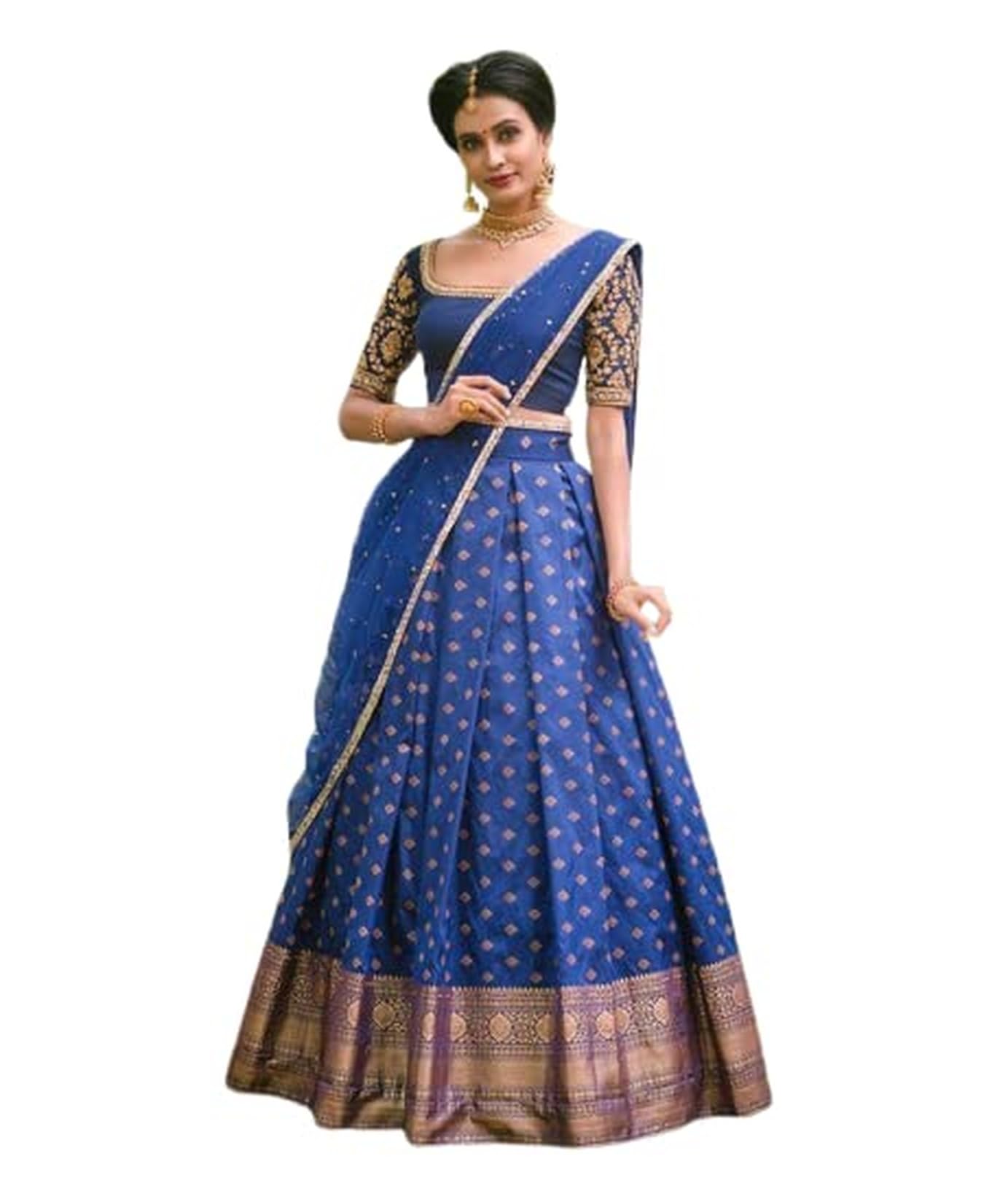 Necwa Un-stitched Traditional Kanjivaram Patu Silk Lehenga Choli Set with Elegant Design for Weddings, Festive Celebrations, and Cultural Events