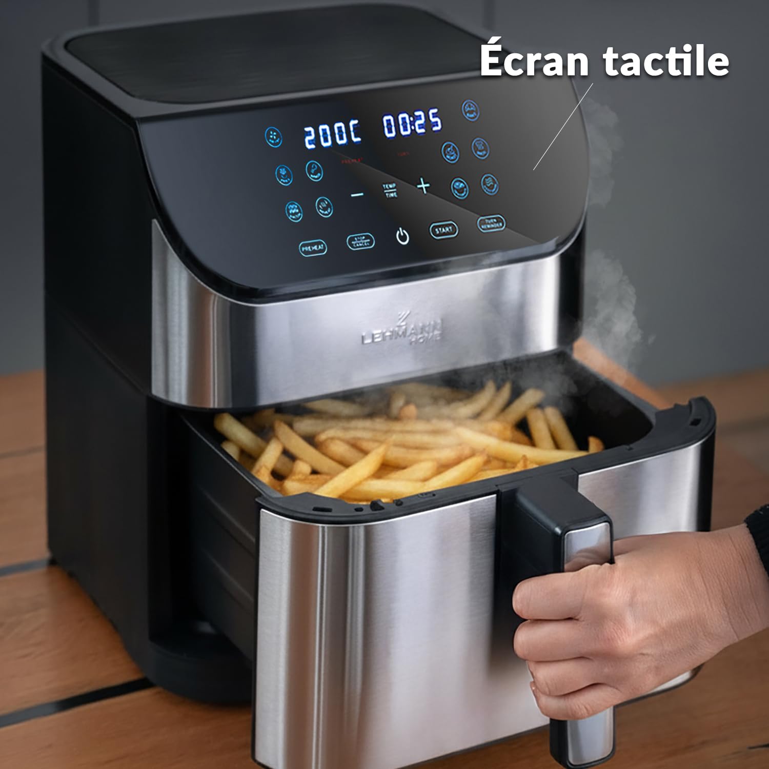LEHMANN Air Fryer XXL 8L avec Compartiment Flexible Dual Zone, 12 programmes, Réglage de la Température 76-200 °C, Écran Tactile LED, Revêtement Antiadhésif, 90% de Matières Grasses en Moins