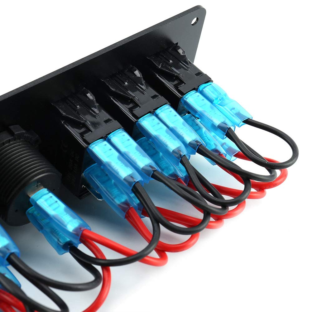 Fabater Panel Przełączników Kołyskowych 6-krotny, Zabezpieczenie Przed Przeciążeniem Zabezpieczenie Przed Zwarciem Woltomierz Cyfrowy LED DC12V 20A DC24V 10A, Wodoodporny Panel Przełączników