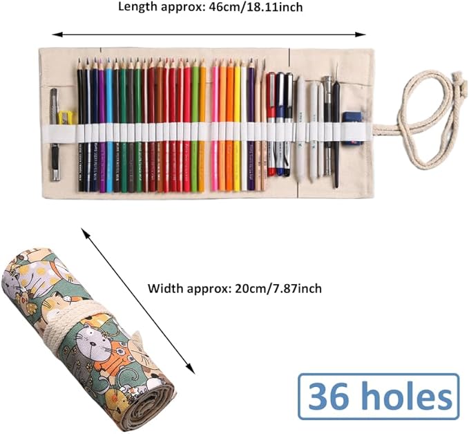Estuche Para Pinceles PATIKIL Estuche Enrollable Hecho A Ano Con 36 Ranuras, Estuche De Lona Estuche Enrollable Rotuladores