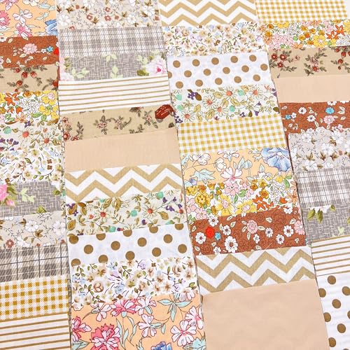 Image of Cotton Fabric DIY Making Supplies Quilting Patchwork Fabric Fat Quarter Bundles DIY for Quilting Cotton Patchwork Cushions (42pcs Brown, 10cm*10cm)