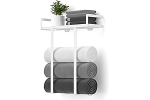 Metal Towel Rack Holder with White Rustic Wood Shelf