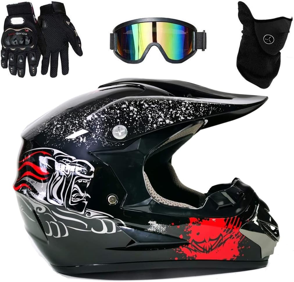 Amacigana Motocross Helm Fullface - ECE22.05 Geprüft Für Kinder & Erwachsene