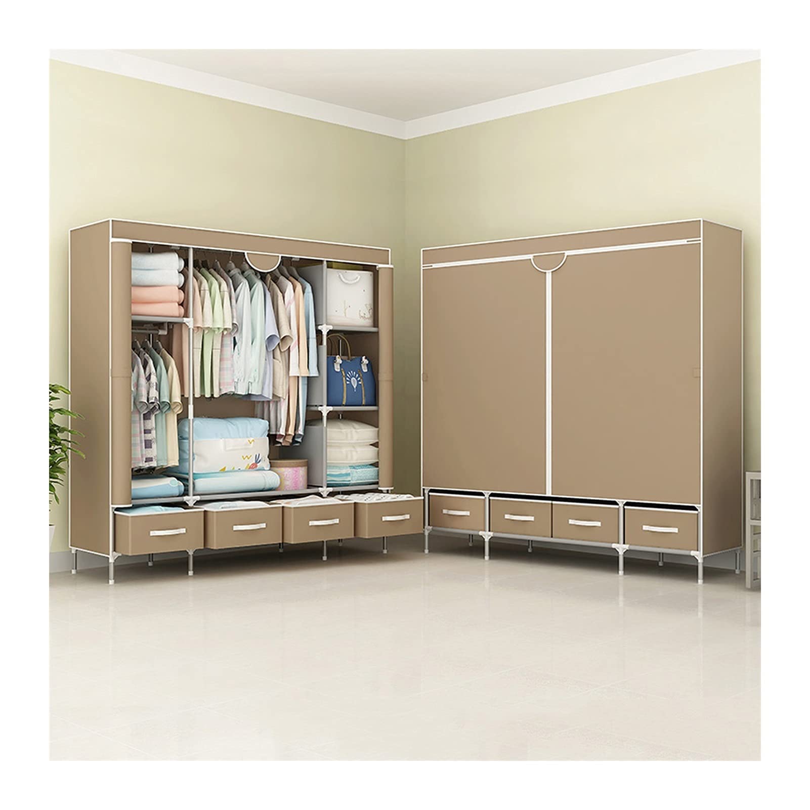Armadio Portatile 59 pollici Grande armadio Armadio Armadio Armadio Armadio Organizzatore di stoffa Armadio Armadio e rivestimento in tessuto non tessuto Rivestimento portatile Armadio portatile, faci