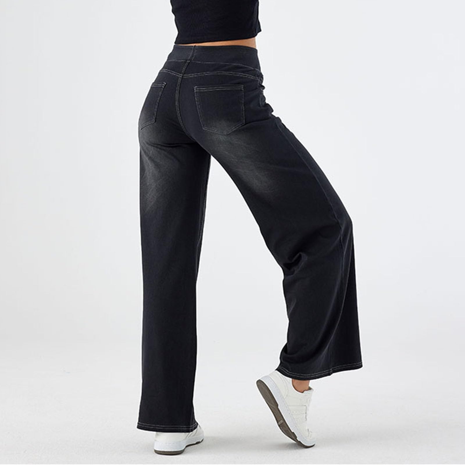 Pantalones de Trabajo Mujer, Pantalon Chandal Mujer, Pantalón Vaqueros de Pierna Ancha para Cintura Alta Elásticos Holgados Modernos con Corte Recto Joggers Pantalon
