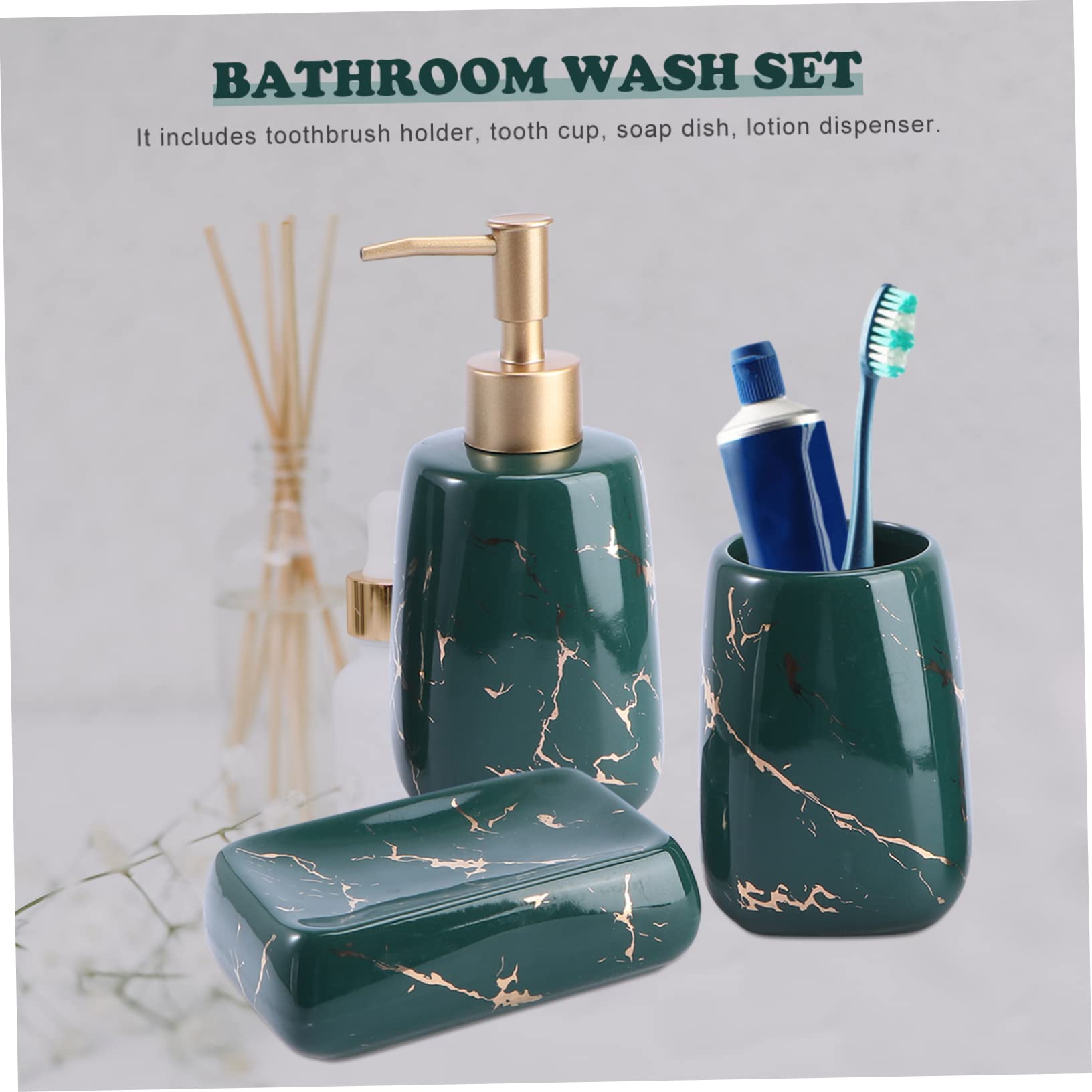 Juego de Baño de 3 Piezas en Cerámica, Diseño Mármol Elegante