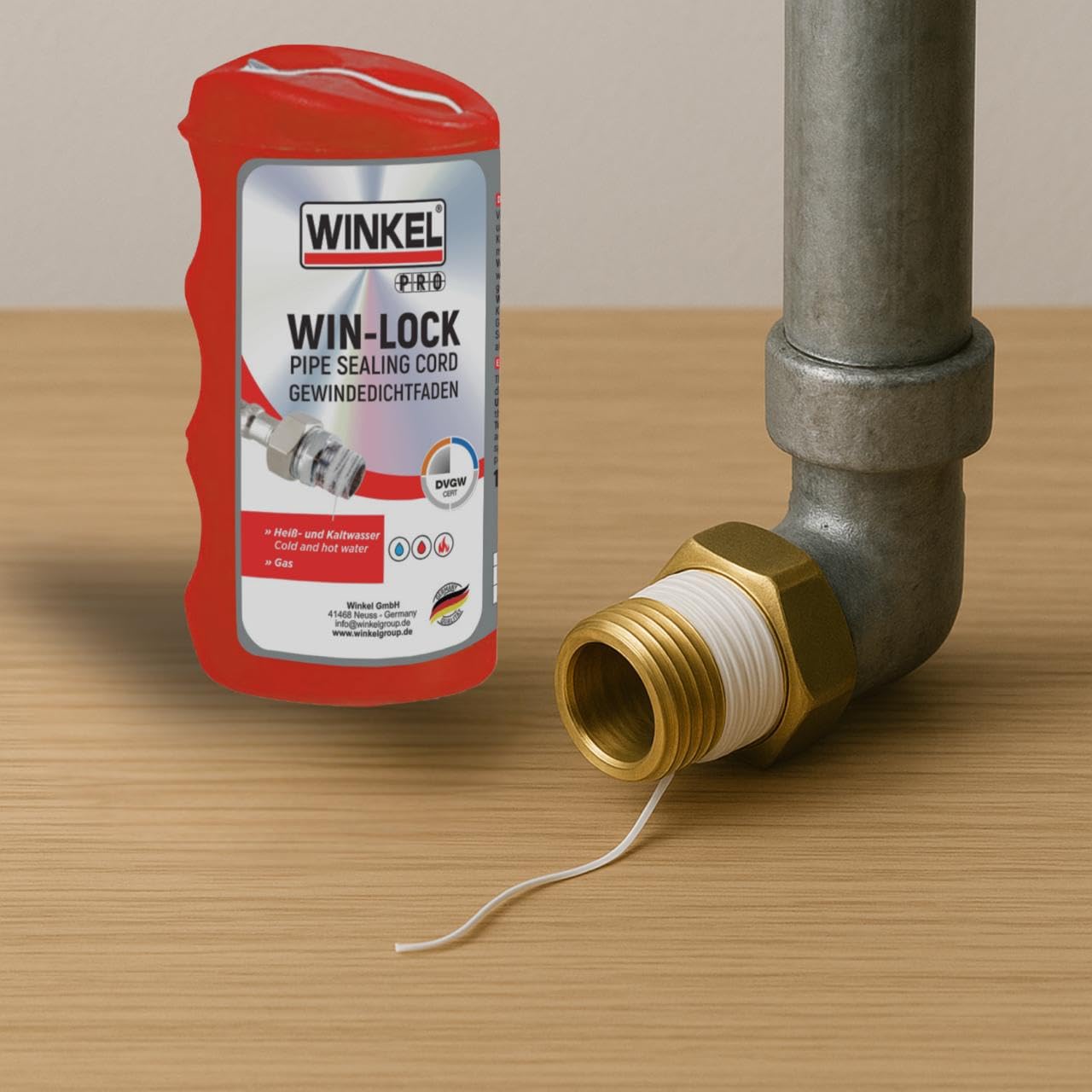 Winkel DVGW-zertifizierter Gewindedichtfaden – 5 X 160 m nicht aushärtendes Dichtband aus Polyamid (nicht PTFE) für Metall - Kunststoffgewinde, sofortige Abdichtung für Sanitärrohre und Armaturen (5)
