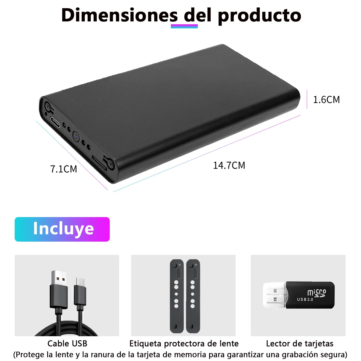 YINGZIKEJI Mini Camara Espía Oculta Cámara - 10000mah 1080P 55 Horas Cargadores portátiles Camara - detección Movimiento,Sensor de Gravedad,visión Nocturna,Grabación cíclica,sin función WiFi