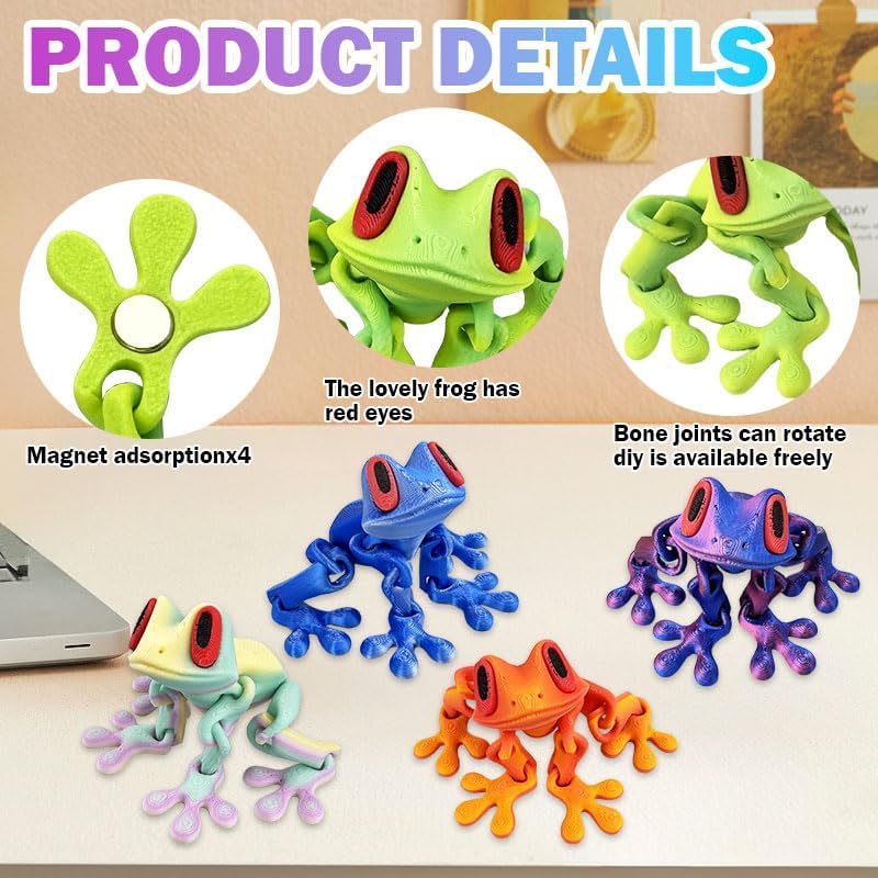 12 Pcs 3D Printed Strong Frog Fridge Magnets,3D Funny Fidget Animal Magnetic for Refrigerador, Cute Realistic Movable Joint Jump Frogs Model, Cool Magnet Decor for Home Office Classroom image 3