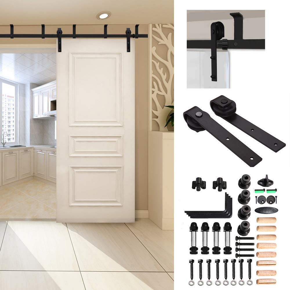 CCJH 10FT/3M Rail de porte coulissante suspendu au plafond, Ensemble de rails de suspension en forme de L Noir