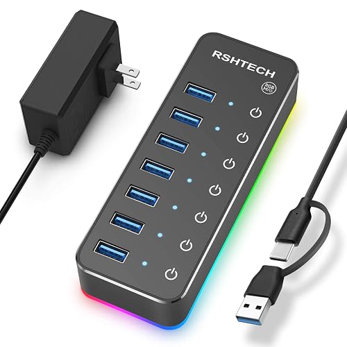 RSHTECH RGB 7-Port Powered USB Hub (RSH-518R)