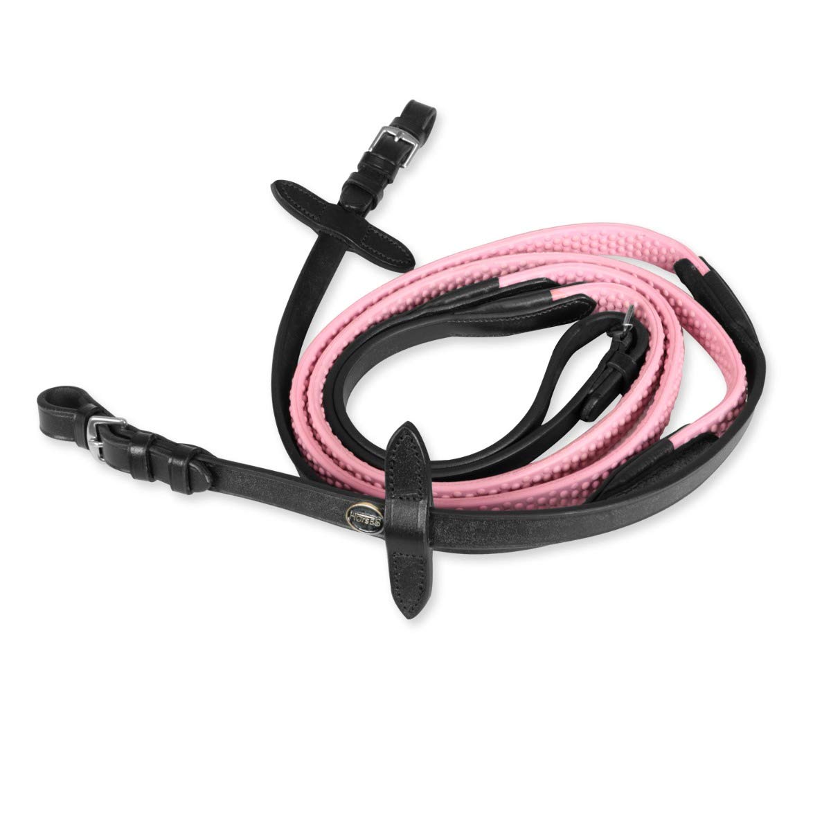 Horses Riendas Cuero Caucho Evento Color Negro/Rosa Completo