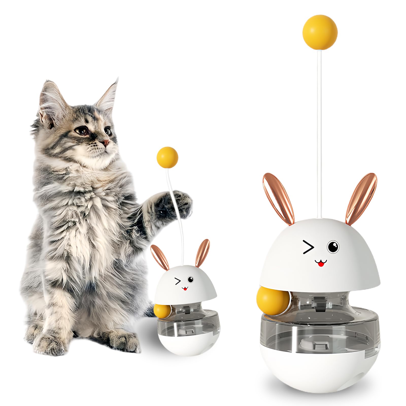 MEYAGOT Juguetes para Gatos Interactivos, 2 Piezas Juguete de Vaso de Gato con Varita Teaser Gato, Dispensador Comida Perros, Juguete Interactivo Interactivo IQ Juguete para Perros Gatos(Blanco)