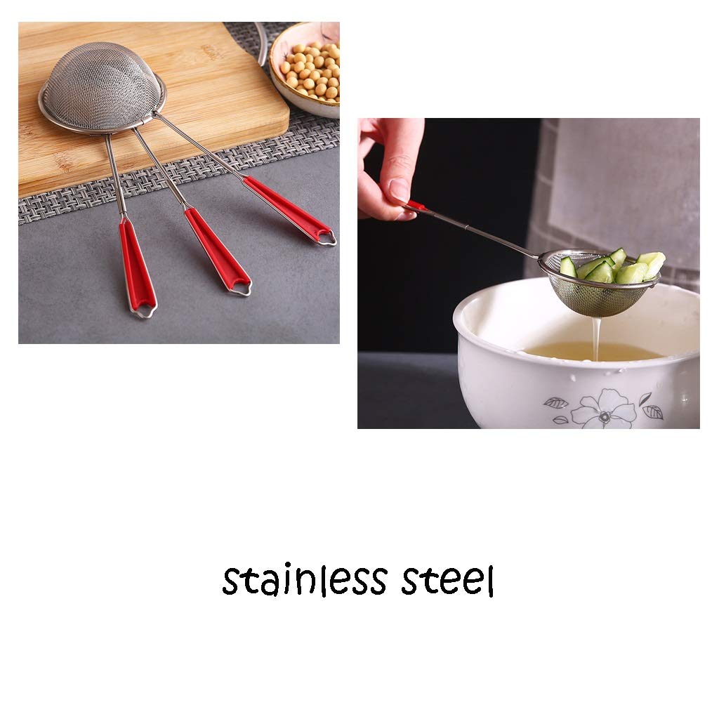 Colador, colador, espumadera, colador de malla fina de acero inoxidable, tamices medianos y pequeños con cómodas asas antideslizantes, colador para cocina, colador, cucharón para cocina (tamaño: M)
