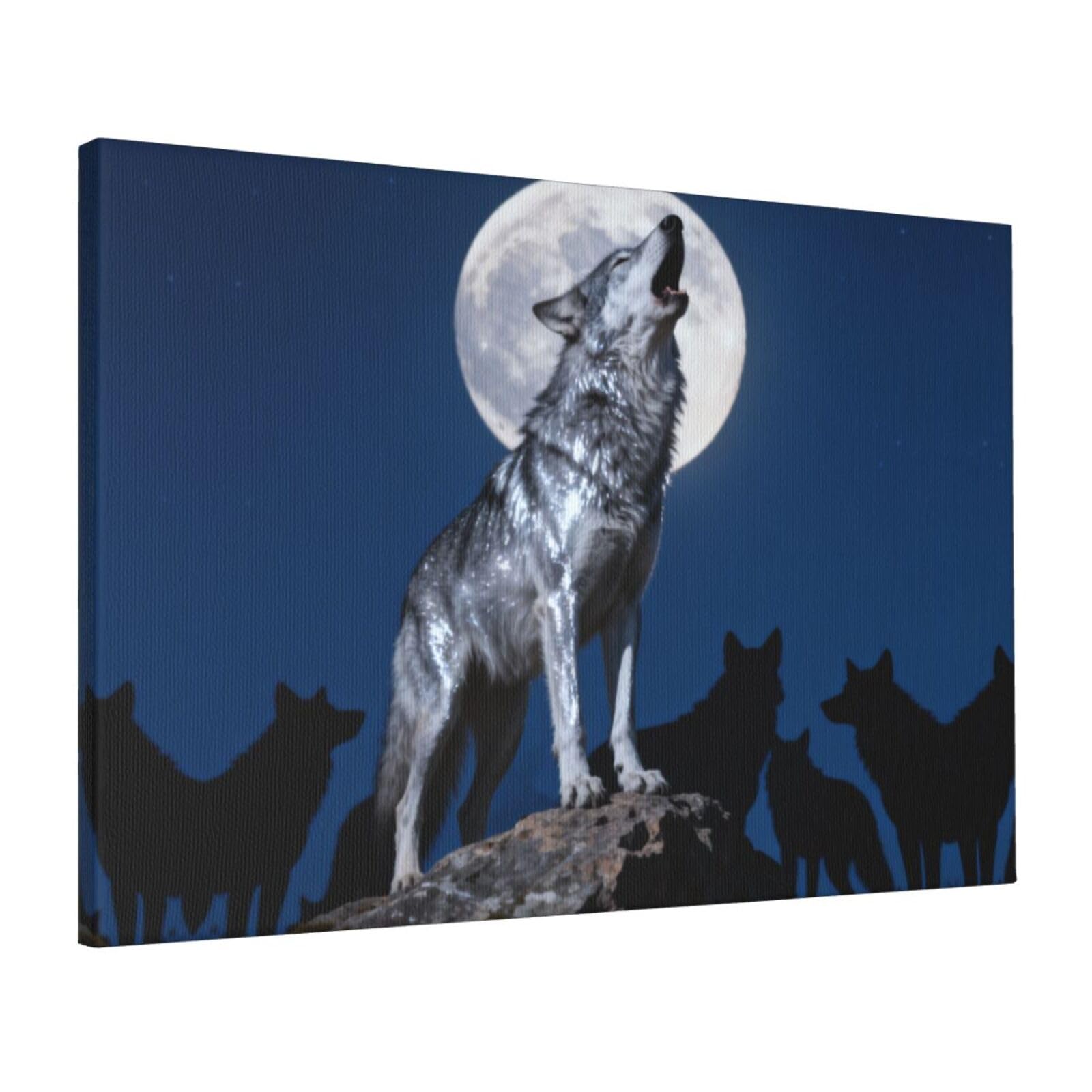 CNTDBU Wolf King Howl Canvas Wall Art 16x24 Inch-Large Modern Painting Print for Living Room, Framed Ready to Hang Artwork for Bedroom