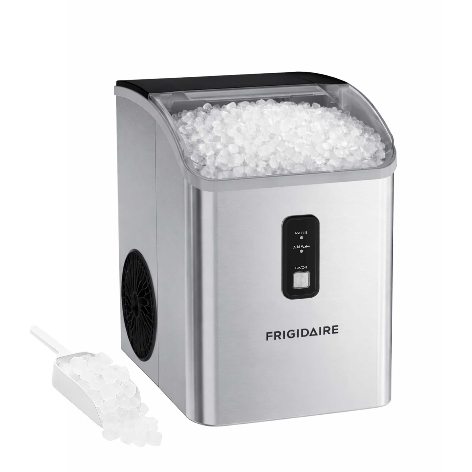 Frigidaire Countertop Crunchy Chewable Nugget Ice Maker, Compact, 33lbs per Day, Metallic Finish