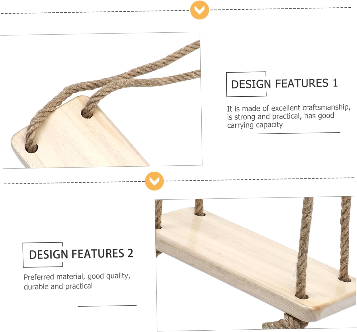 UPKOCH Swing for Kids and Adults Simple Wooden Swing Sturdy Hemp Rope Indoor Outdoor Hanging Seat for Garden and Play Easy to Install
