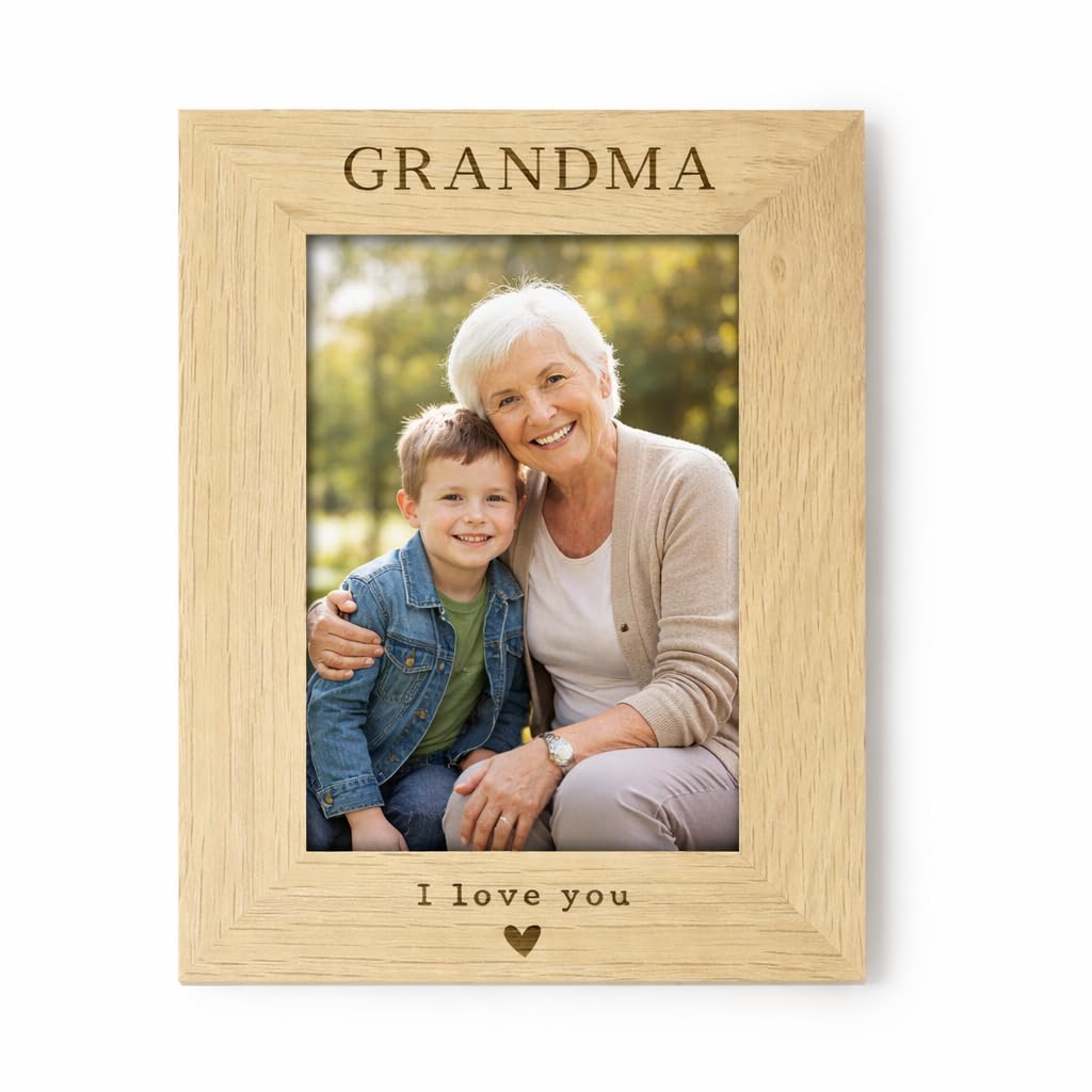 Grandma I Love You Photo Frame 4x6, Engraved Wooden Picture Frame for Grandma, Mothers Day Gift from Grandchildren, Granny Nanny Nana Birthday Gift, Grandparent Keepsake Frame (Portrait)