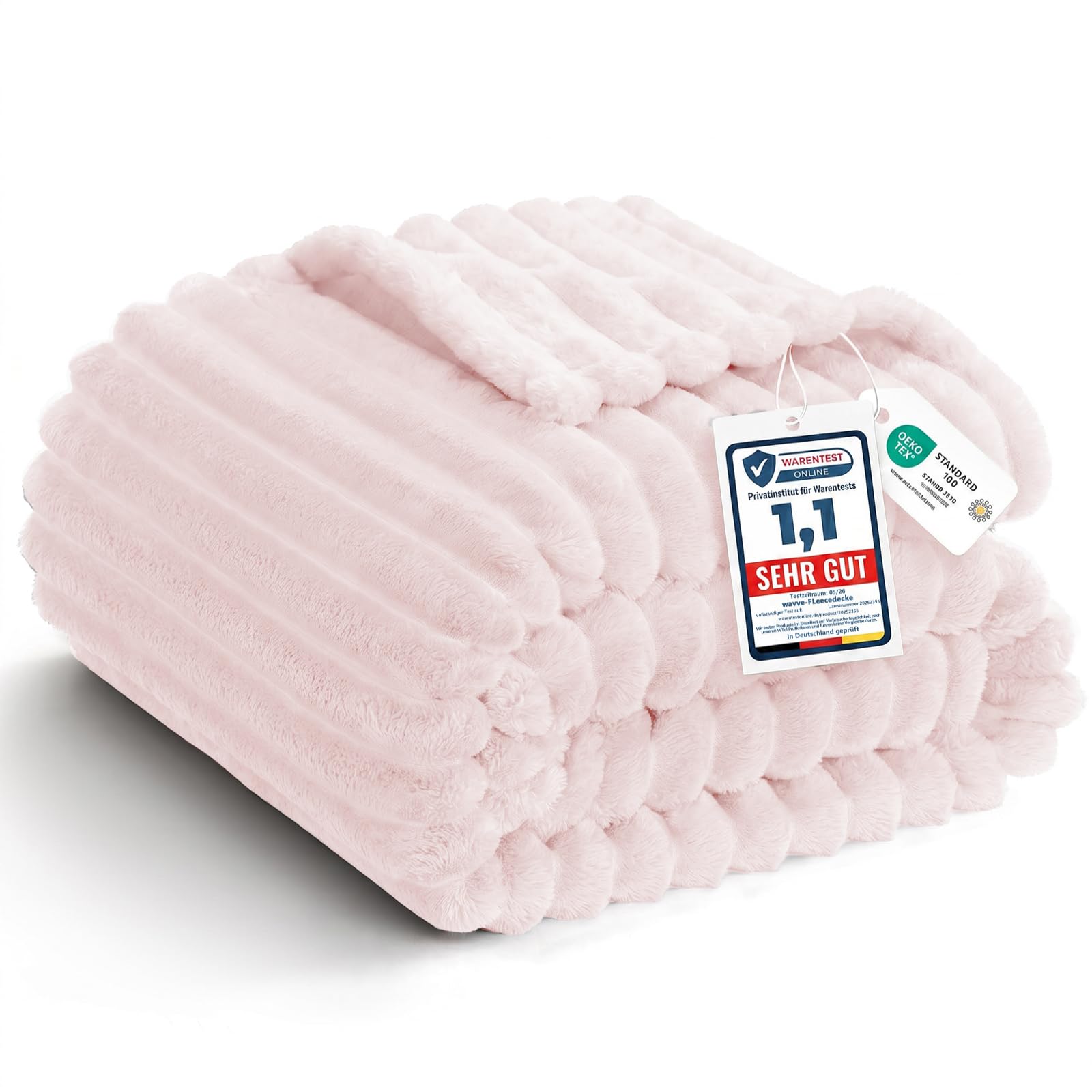 Wavve Women's Pink Large Blanket For Sofa - Xl Fluffy Cosy Soft Warm Striped Throw For Bed, Couch, Queen Size, 220X240cm