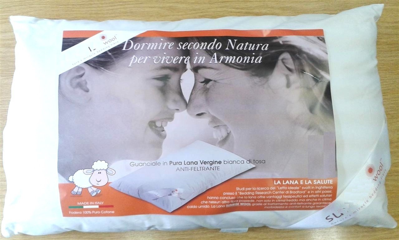 Cuscino Comfort Guanciale Letto 100% Naturale Lana Vergine Puro Cotone