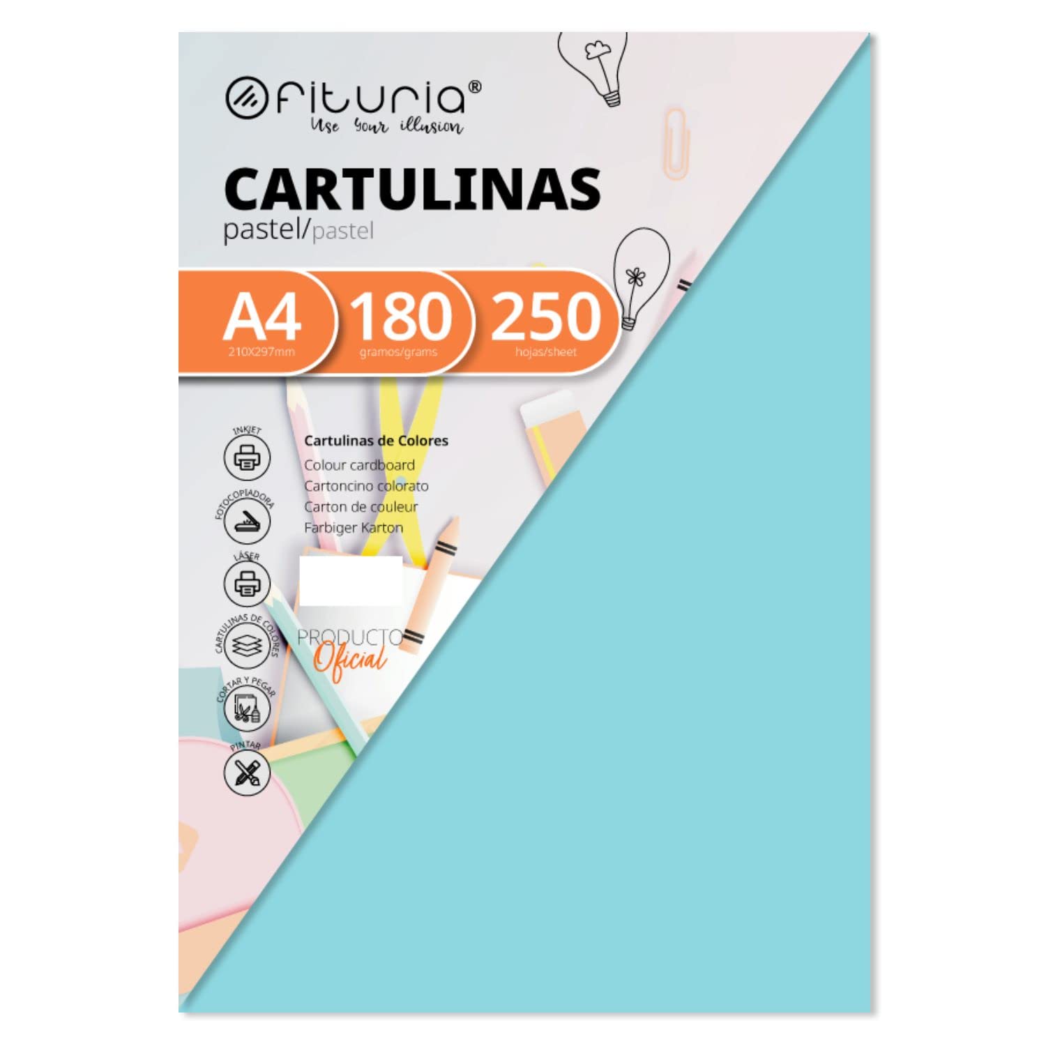 Pack 250 Cardstock Light Blue A4 Size 180g