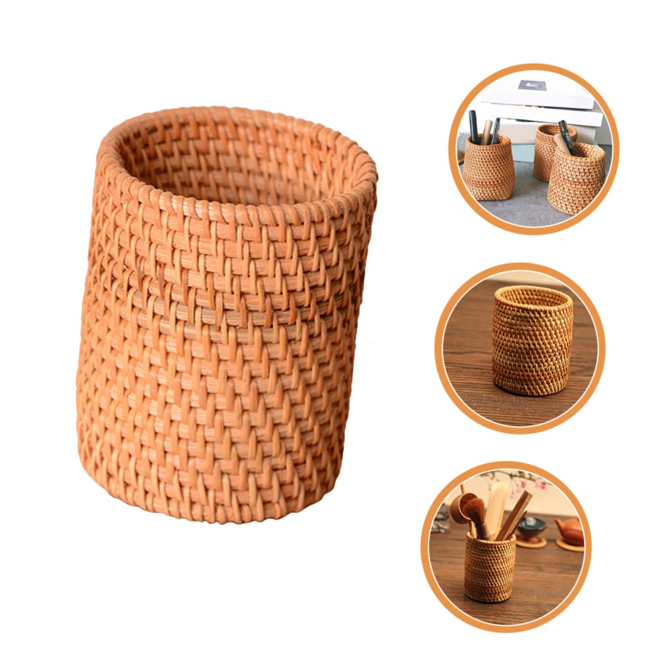 Cabilock Lot De 3 Porte-pinceaux De Maquillage En Rotin Matériau Sûr Organisateur De Voyage Boîte De Rangement Pour Pinceaux De Bureau
