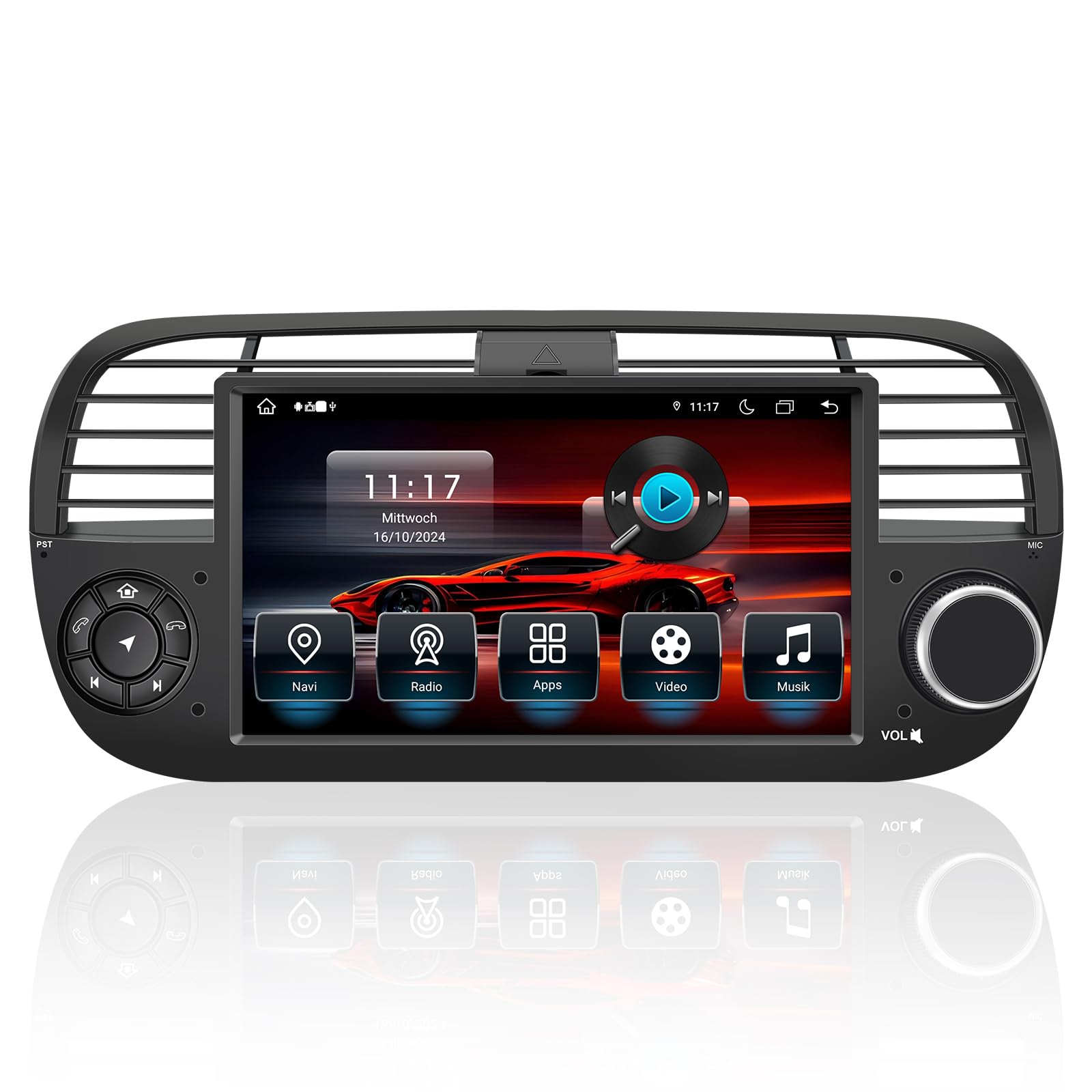 Autoradio Android 14 per Fiat 500C 2007–2015 7" Touchscreen IPS | Navigatore GPS | Wireless CarPlay Android Auto | Bluetooth 5.0 | DSP DAB+ WiFi USB OBD2 | Stereo 1 DIN con Canbus