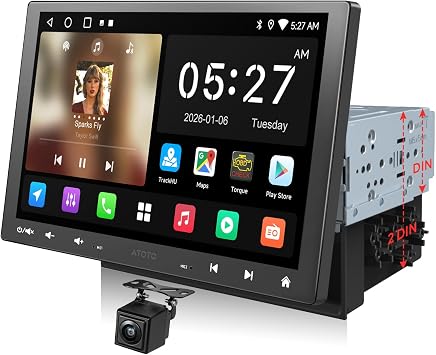 ATOTOZONE A5L 10'' Single DIN & Double DIN Android Car Stereo, Wireless CarPlay & Android Auto, Adjustable Floating Screen QLED Radio,WiFi/BT/USB Tethering, HDMI Out, ChatGPT AI, DSP/GPS,Backup Cam