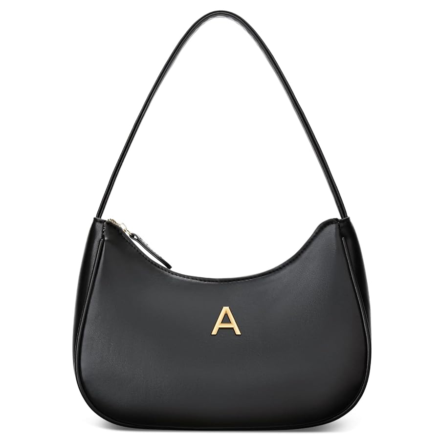 CLOUDWINGS Women's Shoulder Bag - PU Leather Clutch Tote With Gold Initial Charm, Black Or White, Spacious & Organized - View #13