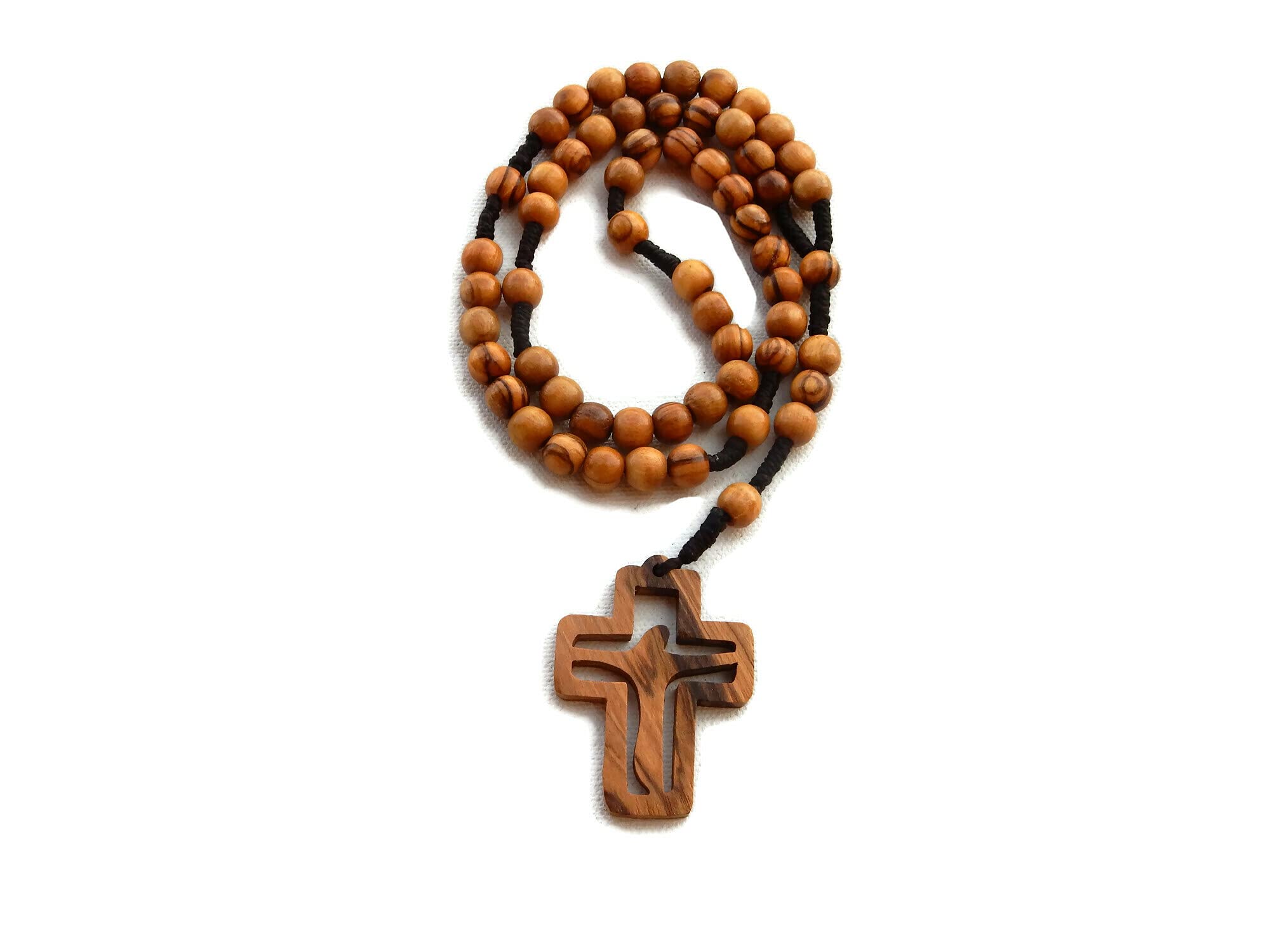 HolyRosesOlive Wood Catholic Rope Rosary with Cross Cut-Out of Christ – Premium Quality – Genuine HJW Product - Exclusively Designed for Meaningful Prayer by HolyRoses. Spiritual Devotion | Bethlehem Craftmans
