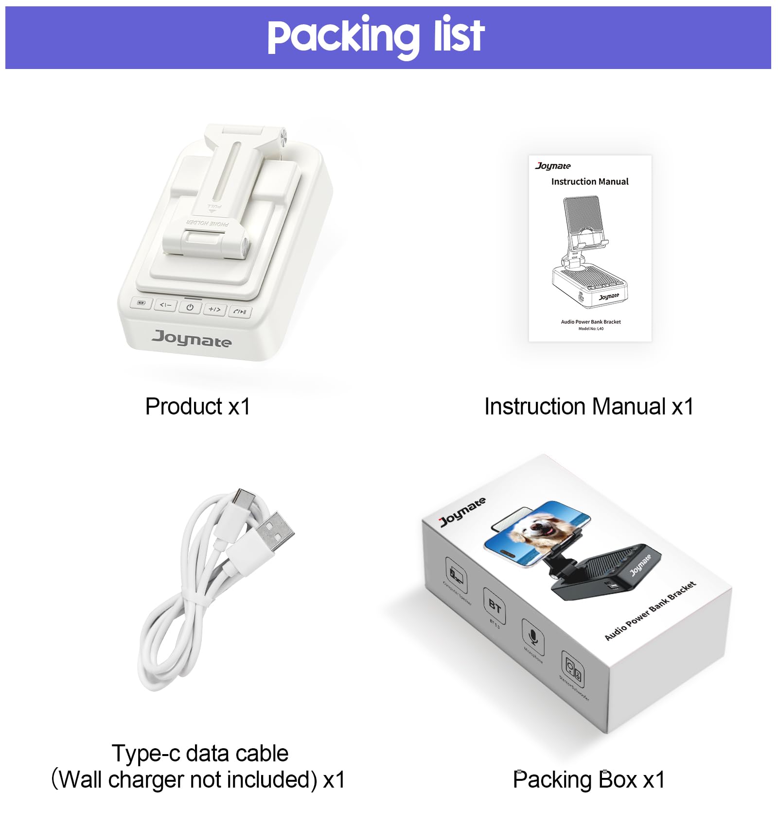Supporto per telefono cellulare con funzione di ricarica, girevole a 360°, regolabile, suono surround HD, per scrivania, adatto a tutti i telefoni e tablet (bianco)