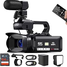 Acuvar 4K/6K Camcorder Video Camera 64MP 60FPS Vlogging Camera for YouTube, WiFi, LED Light, Mic, 64GB SD Card Live Stream Webcam