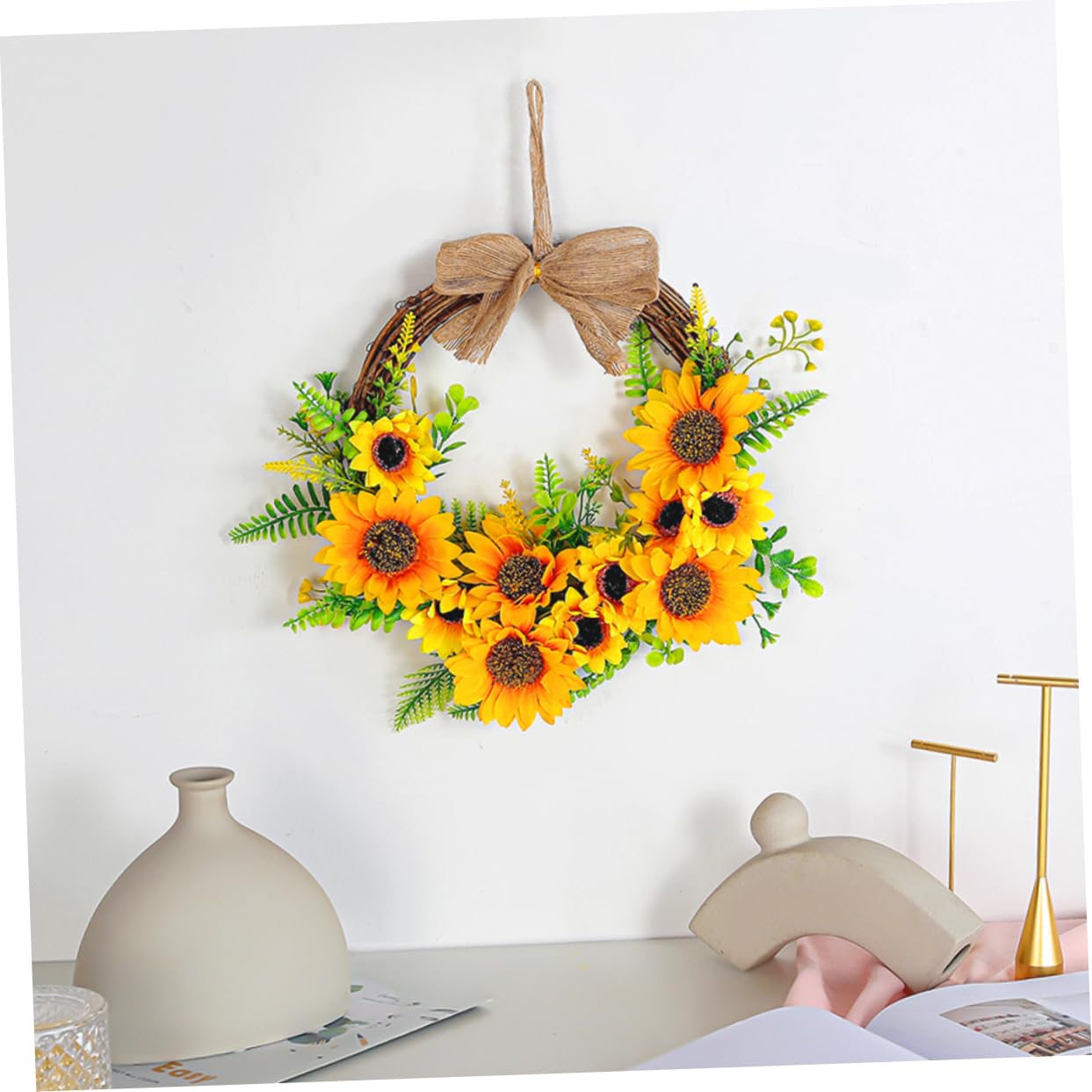 ABOOFAN 3 Pièces Garniture de Porte Tournesol Couronne Murale décorations de Printemps Guirlande Couronne Artificielle Couronne de Fleurs Abeille Fleur Artificielle en Bois