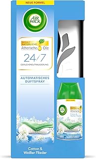 Air Wick Freshmatic Max – Starter-Set mit Gerät und 1 Nachfüller – Batteriebetrieben – Duft: Cotton und Weißer Flieder – 1 x 250 ml Nachfüller + Gerät in Weiß