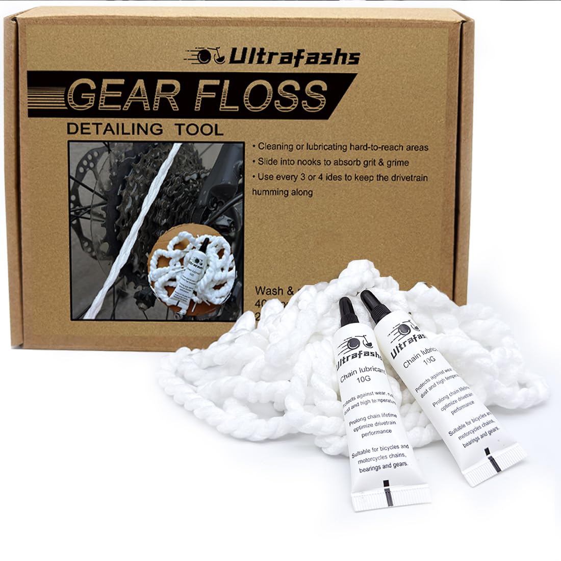 Ultrafashs Gear Floss Microfiber Cleaning Rope Kit for Bike 3D Printer - 40 Ropes with Lubricant Precision Tools