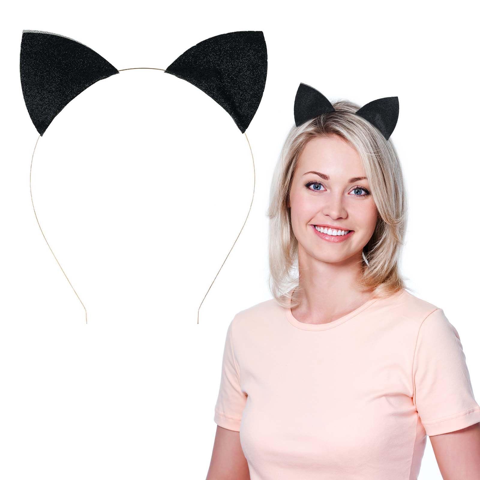 WLLHYF Glitter Cat Ears Headband Halloween Hair Band Cute Fancy Dress Cats Woman Headband Black Hair Hoop Cosplay Party Festival Costume