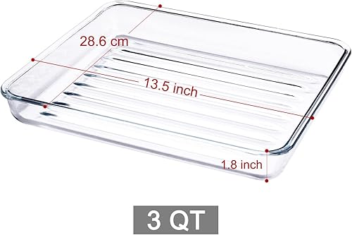 Miniatura 2 de HUSANMP Platos rectangulares transparentes de vidrio templado para hornear cazuela de vidrio para horno y lavavajillas 3 cuartos de galón rectangular