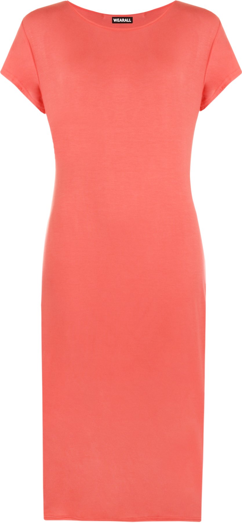 Wearall Women's Coral Plus Size Plain Short Sleeve Stretch Jersey Midi Dress - 20/22