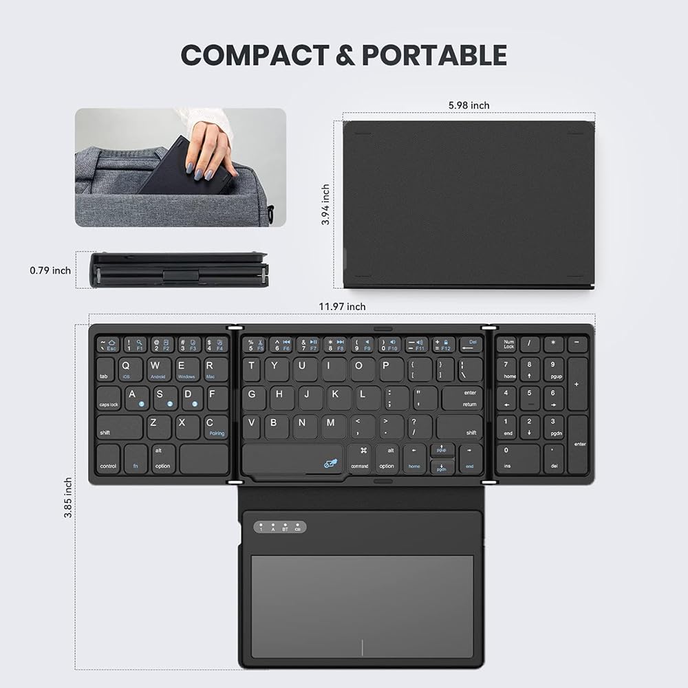 Generic Składana klawiatura Bluetooth z panelem dotykowym, bezprzewodowa składana klawiatura do systemu Android, Windows, iOS, Mac OS