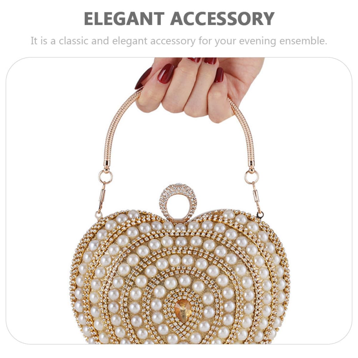 Borsa da Sera Elegante a Forma di Cuore in Poliestere e Metallo Oro Decorata per Matrimonio e Feste, Borsetta da Donna Piccola e Raffinata