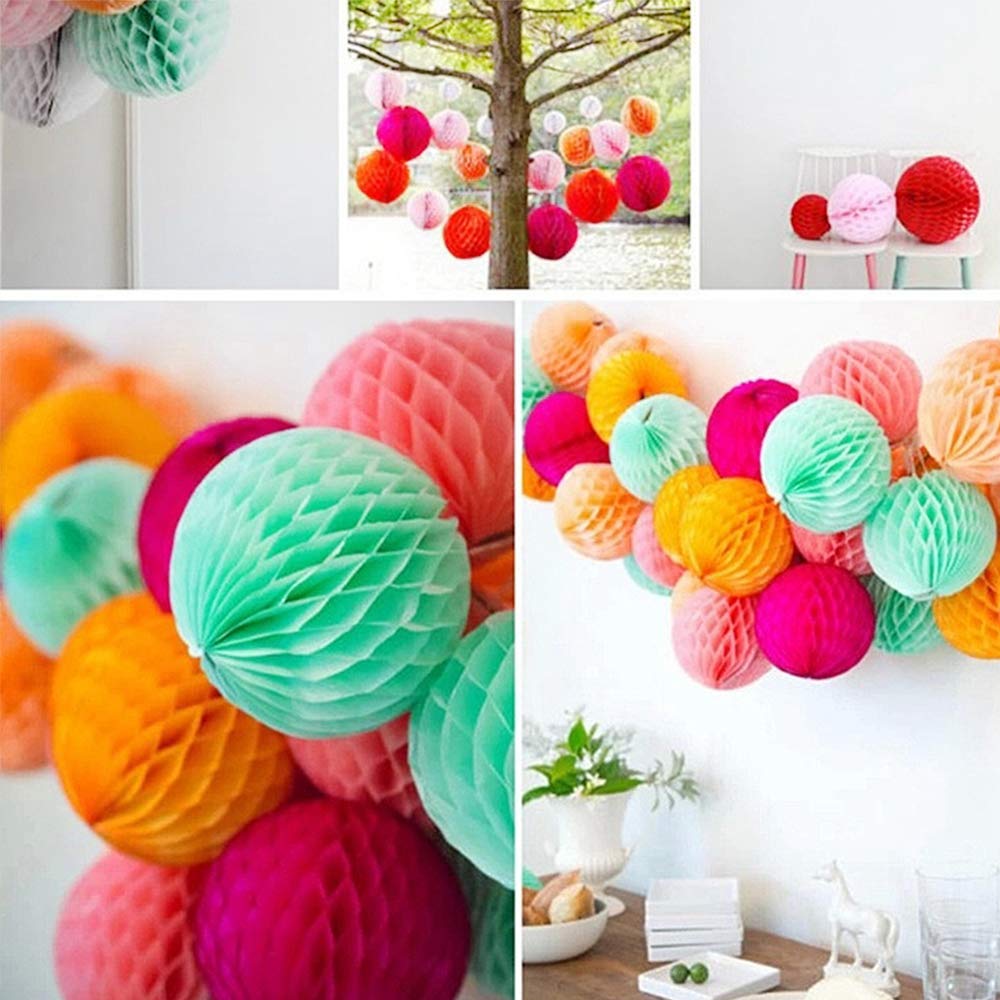 Décoration Pompons Rose - Lot De 14 - Pour Mariage, Fête - Suspendue Ou Table